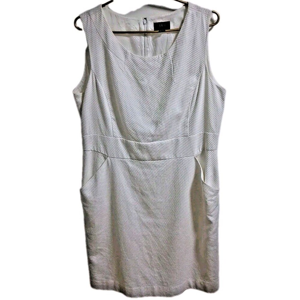 Pure Collection White Sheath Dress 14 16P Embossed Cotton Cottagecore Zip Up